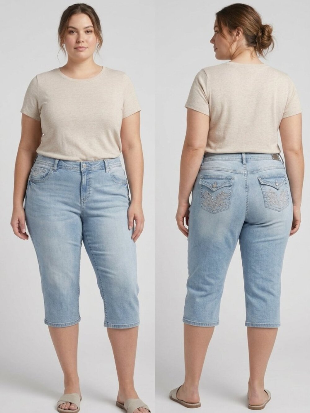 Style&Co Womens Capri Jeans Light Wash Embroidered Rhinestone Y2K Plus Size 22W